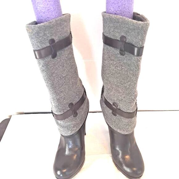 Cole Haan 4" Heel Statement Boot Size 7.5B Kennedy Wool Straps Buckles Boss Lady - Picture 5 of 13